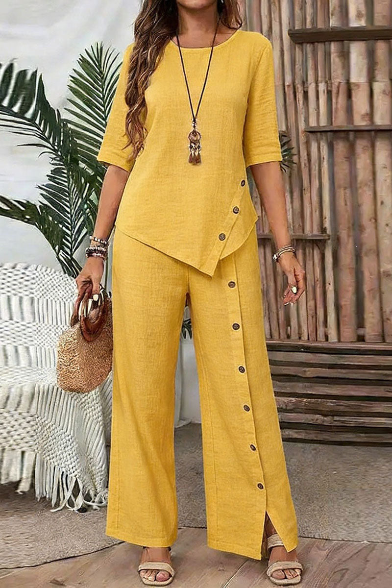 Asymmetric Button Detail Pants Set