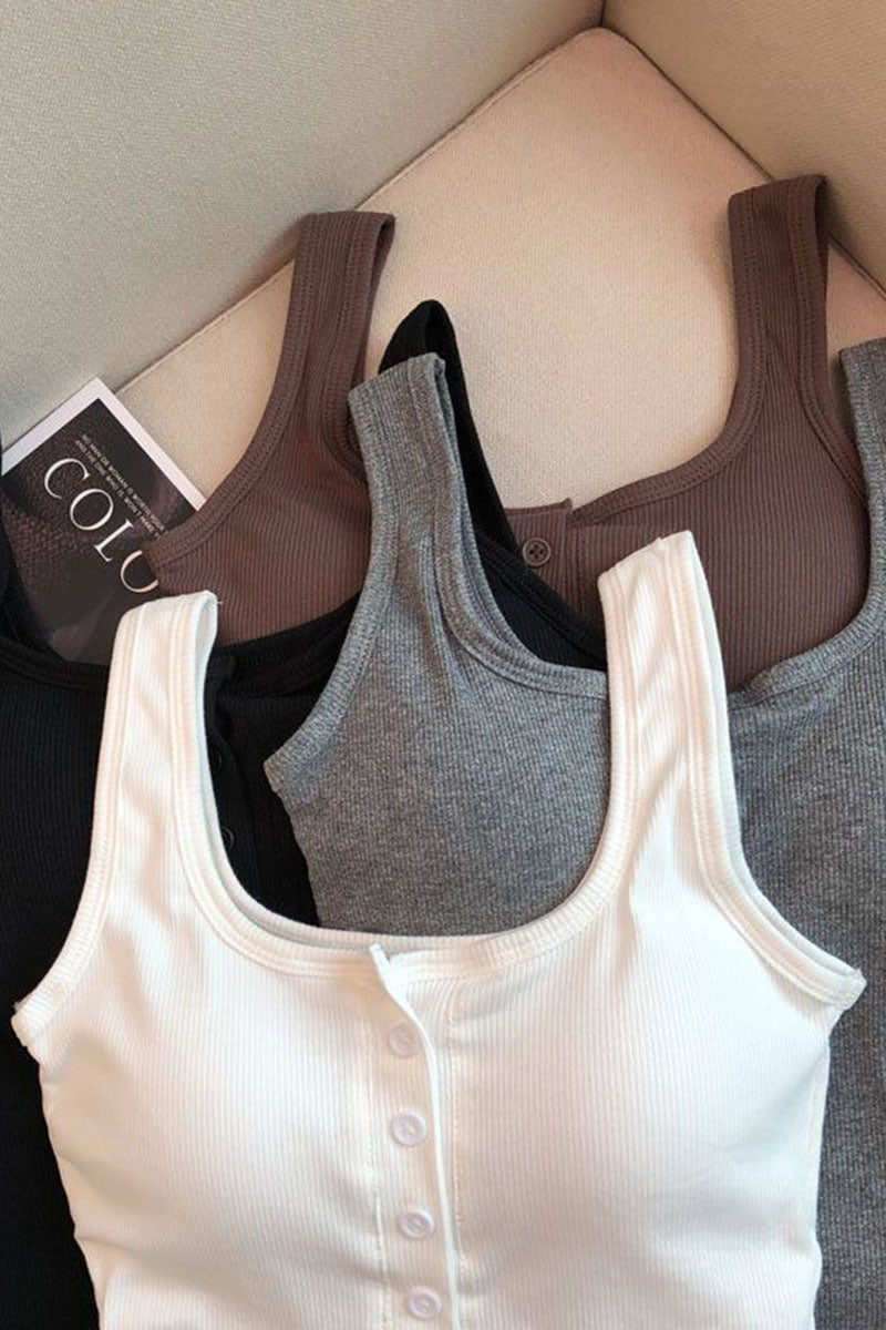 Button Front Ribbed Tank Top