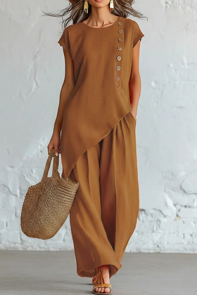 Asymmetric Button Detail Pants Set