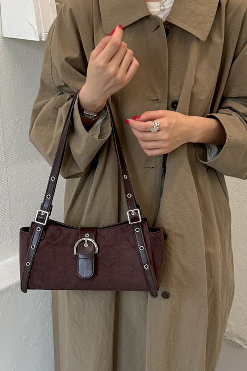 Buckle Strap Suede Tote Bag
