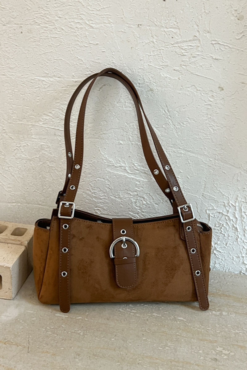 Buckle Strap Suede Tote Bag
