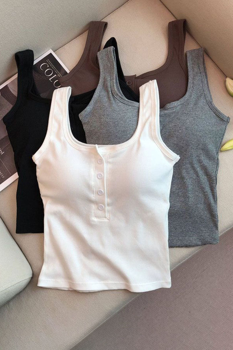 Button Front Ribbed Tank Top