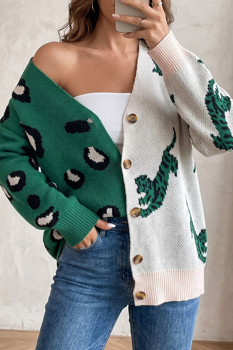Animal Print V-Neck Button Front Cardigan