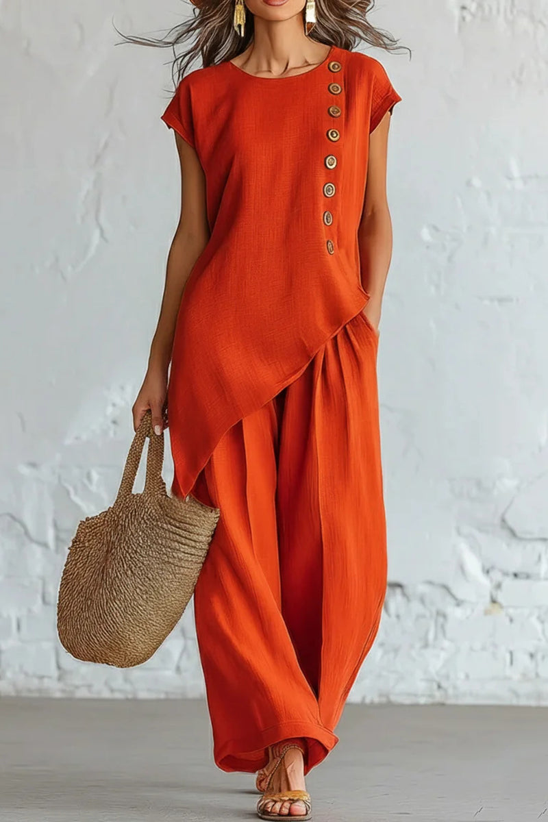 Asymmetric Button Detail Pants Set