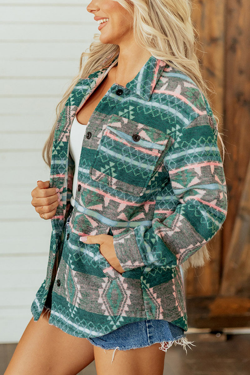Aztec Print Button Front Jacket