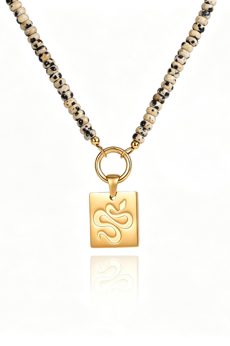 Beaded Chain Geometric Pendant Necklace