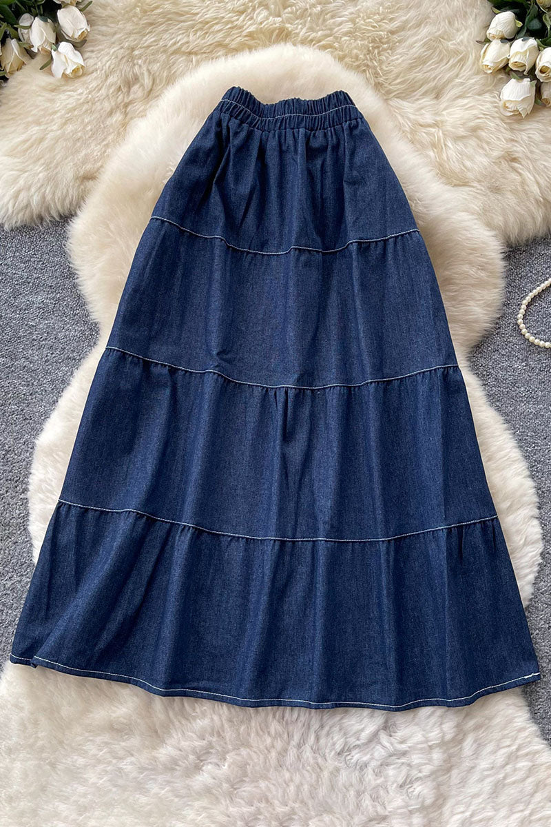 Bow Embellished Denim Skirt