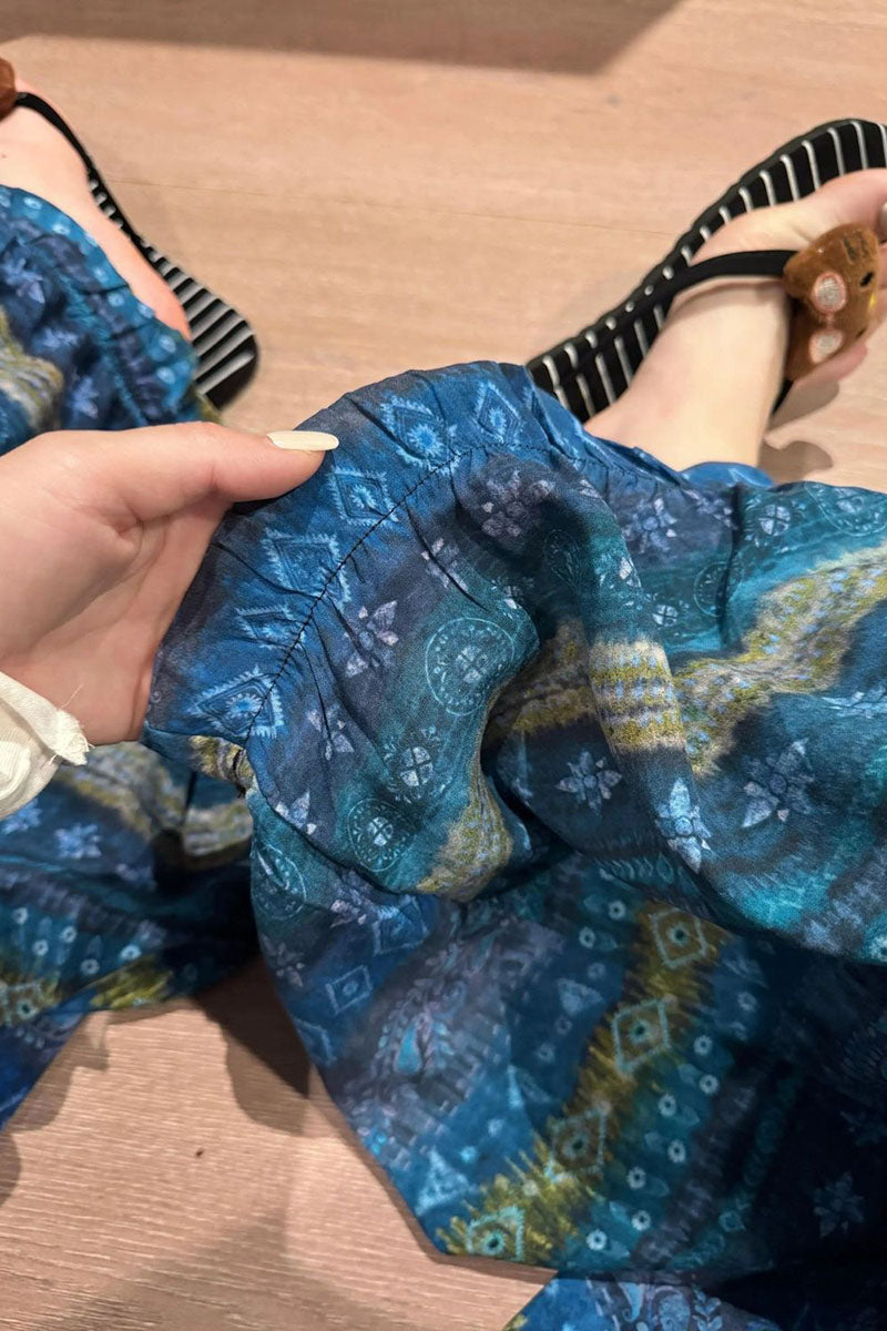Bohemian Print Ruffle Wide-Leg Pants