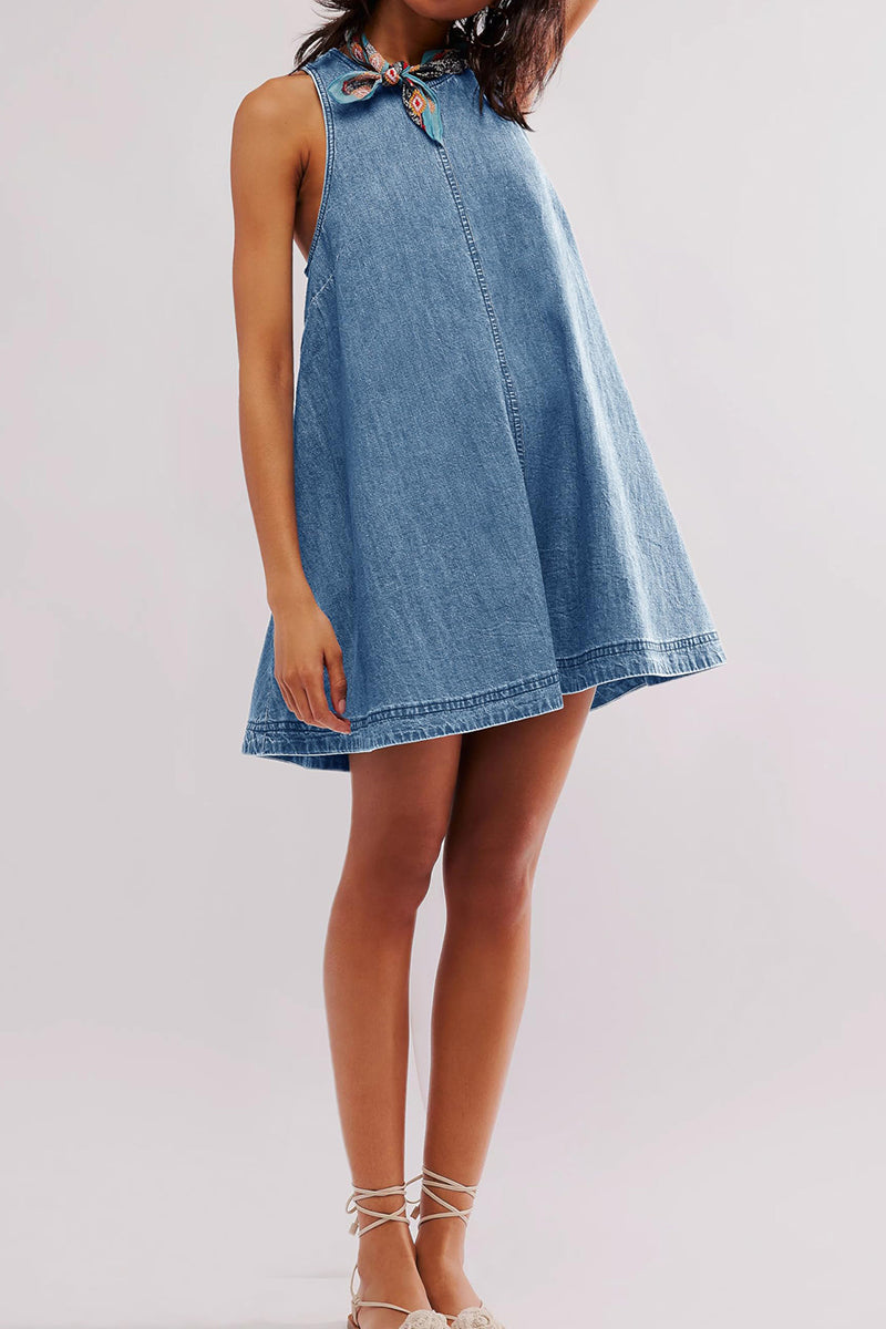 Back Cutout Sleeveless Denim Dress