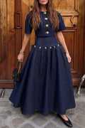 Button-Detail Short Sleeve Skirt Set
