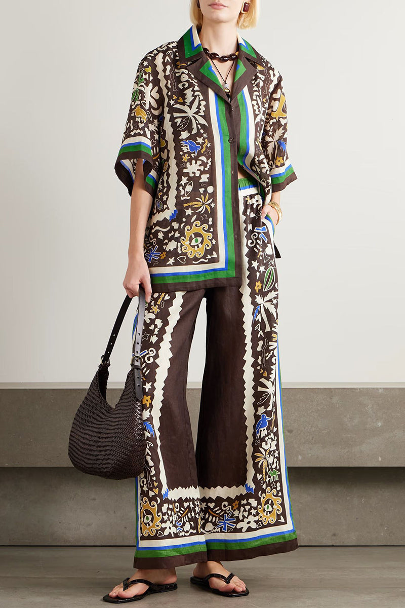 Bohemian Print Wide-Leg Pants Set