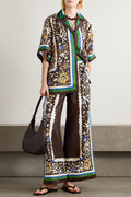 Bohemian Print Wide-Leg Pants Set