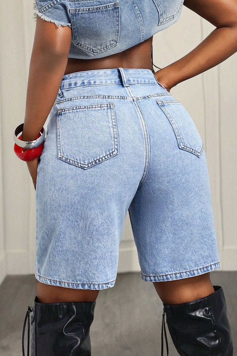 Asymmetrical Denim Shorts