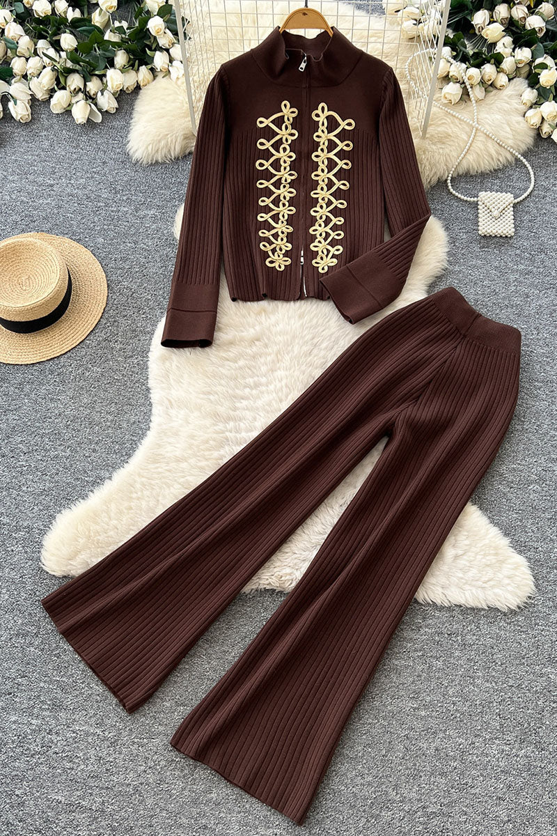 Braided Detail Zip Front Pants Set