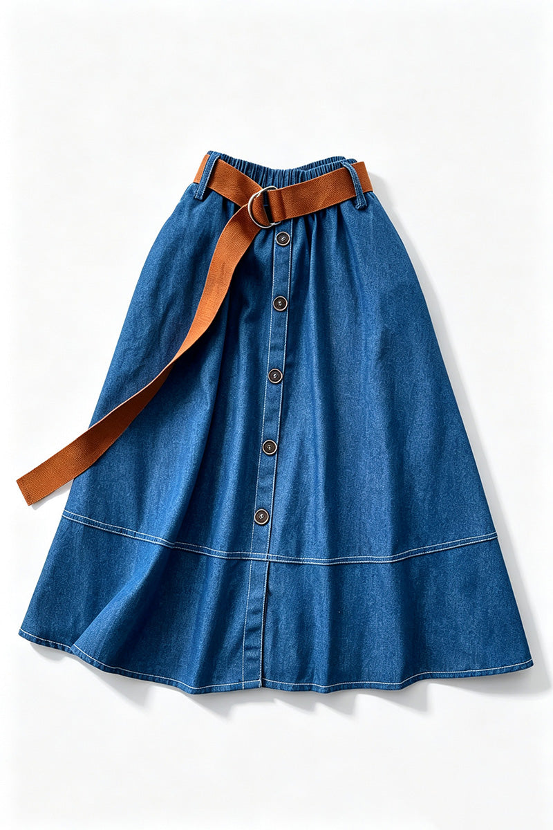 Button Decoration Denim Skirt