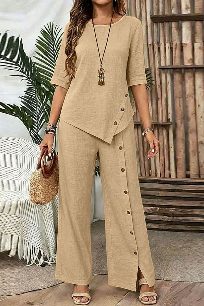 Asymmetric Button Detail Pants Set