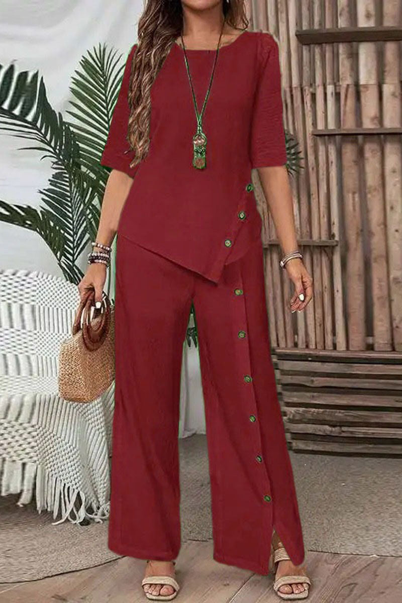 Asymmetric Button Detail Pants Set