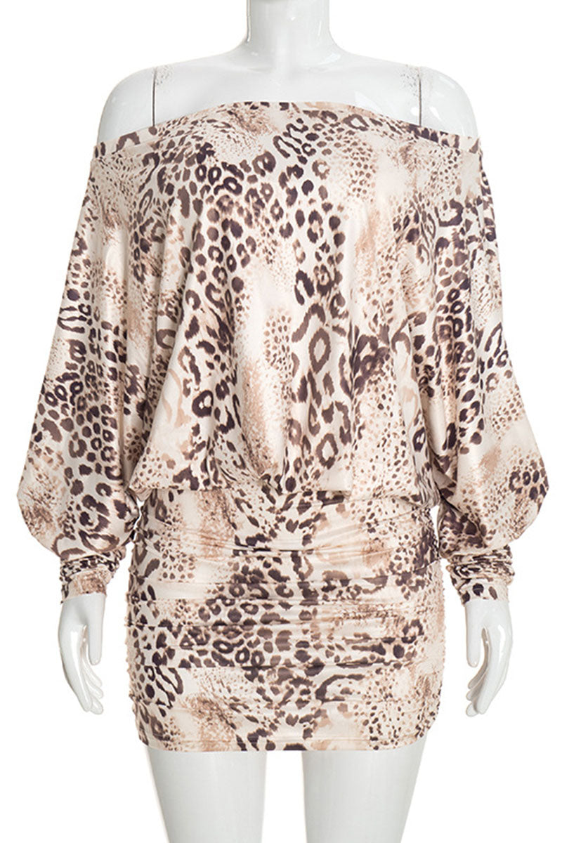 Animal Print Off-Shoulder Long Sleeve Mini Dress