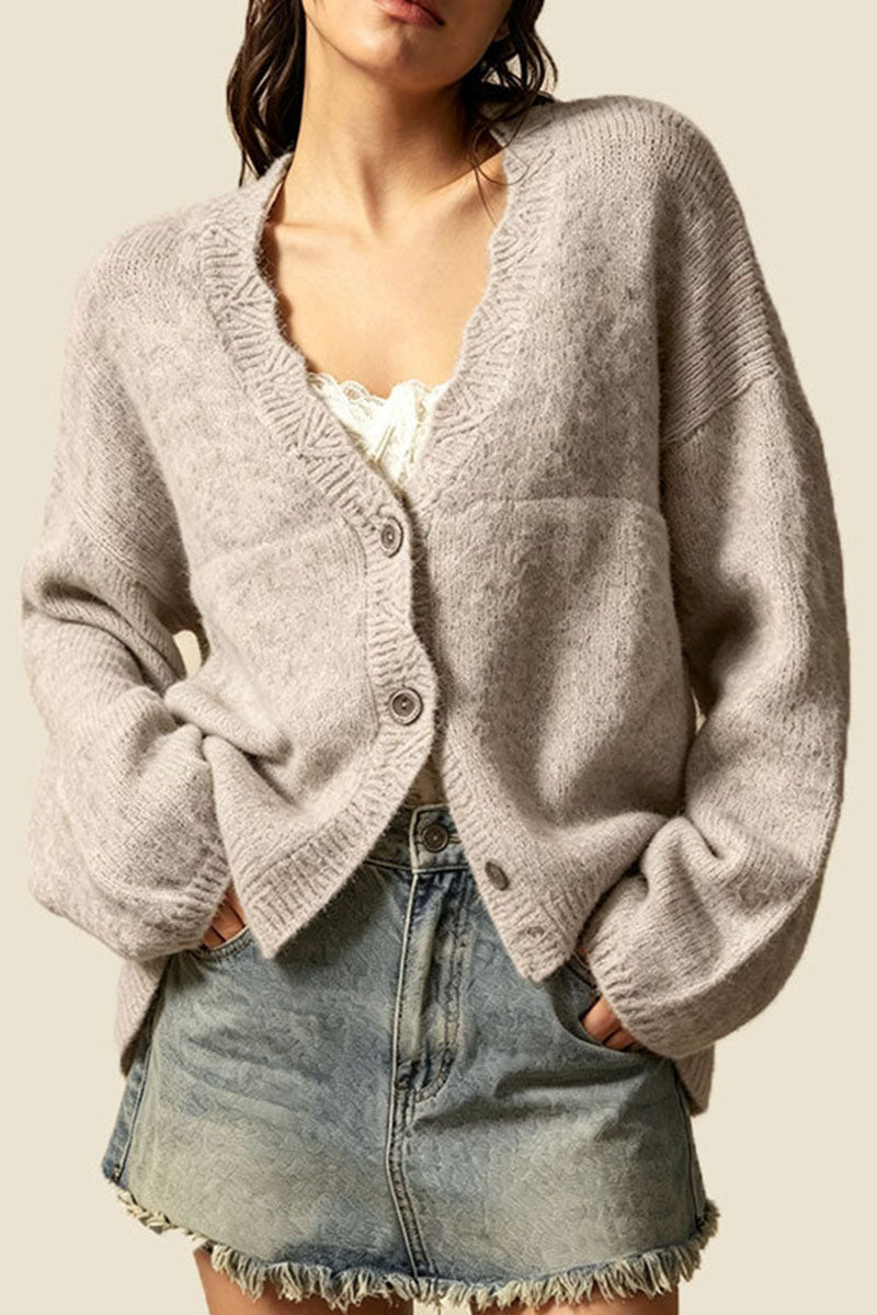 Button Front Patch Pocket Knit Cardigan