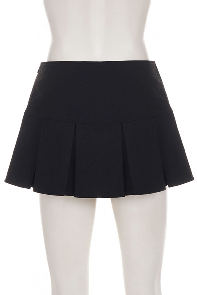 Button Front Pleated High-Waist Mini Skirt