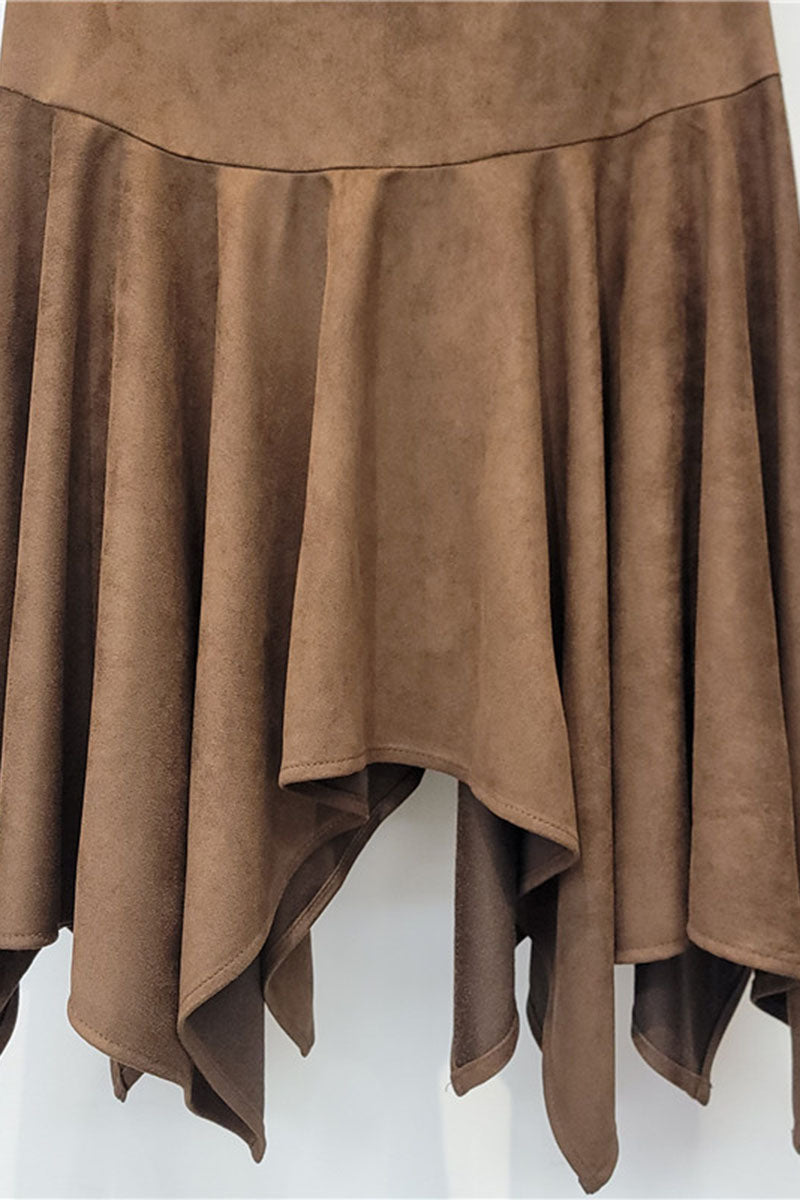 Asymmetric Ruffle High-Waist Midi Skirt